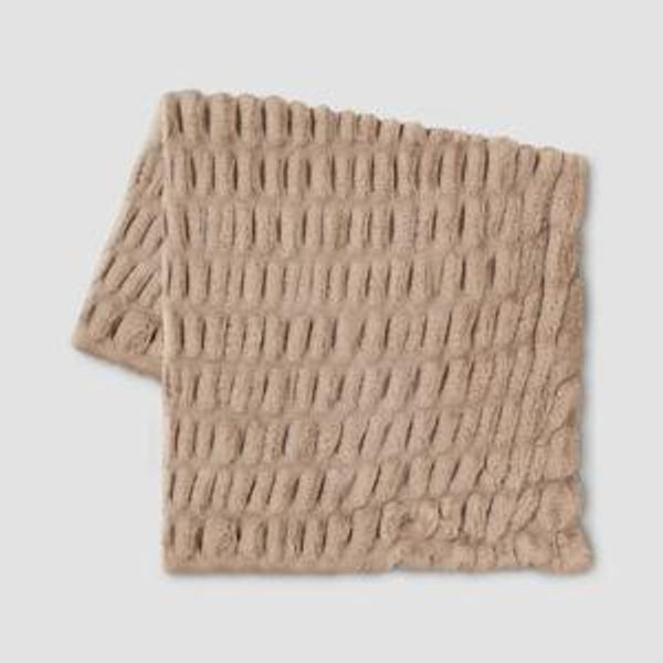 50"x60" Ruched Faux Rabbit Fur Throw Blanket Neutral - Threshold™: Plush, Machine Washable, Reversible