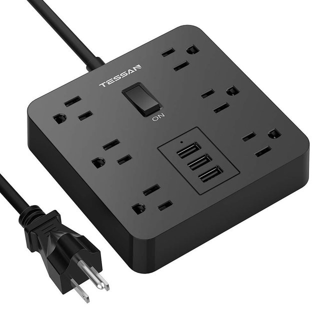 Power Strip with USB, Desktop Extension Cord with 6 Widely Spaced Outlets, 4ft Cord, ETL Listed, Built-in Security Module Safeguard Home and Office Accessories, Black