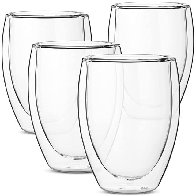 BTaT- Double Wall Wine Glasses, 4 Pack, 12 oz (350 ml), Wine Glasses, Stemless Wine Glass, Double Wall Glass Cup, Glasses for Wine, Wine Glasses Stemless, Stemless Wine Glass Set, Christmas Gift