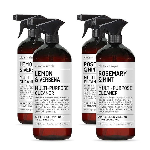 Clean + Simple Multi Purpose Cleaners | With Apple Cider Vineager, Rosemary, And Tea Tree Oil | Set of 4 32oz bottles | Home and Body Company