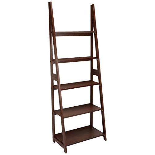 AmazonBasics Modern Ladder Bookcase With Solid Rubber Wood Frame - Walnut