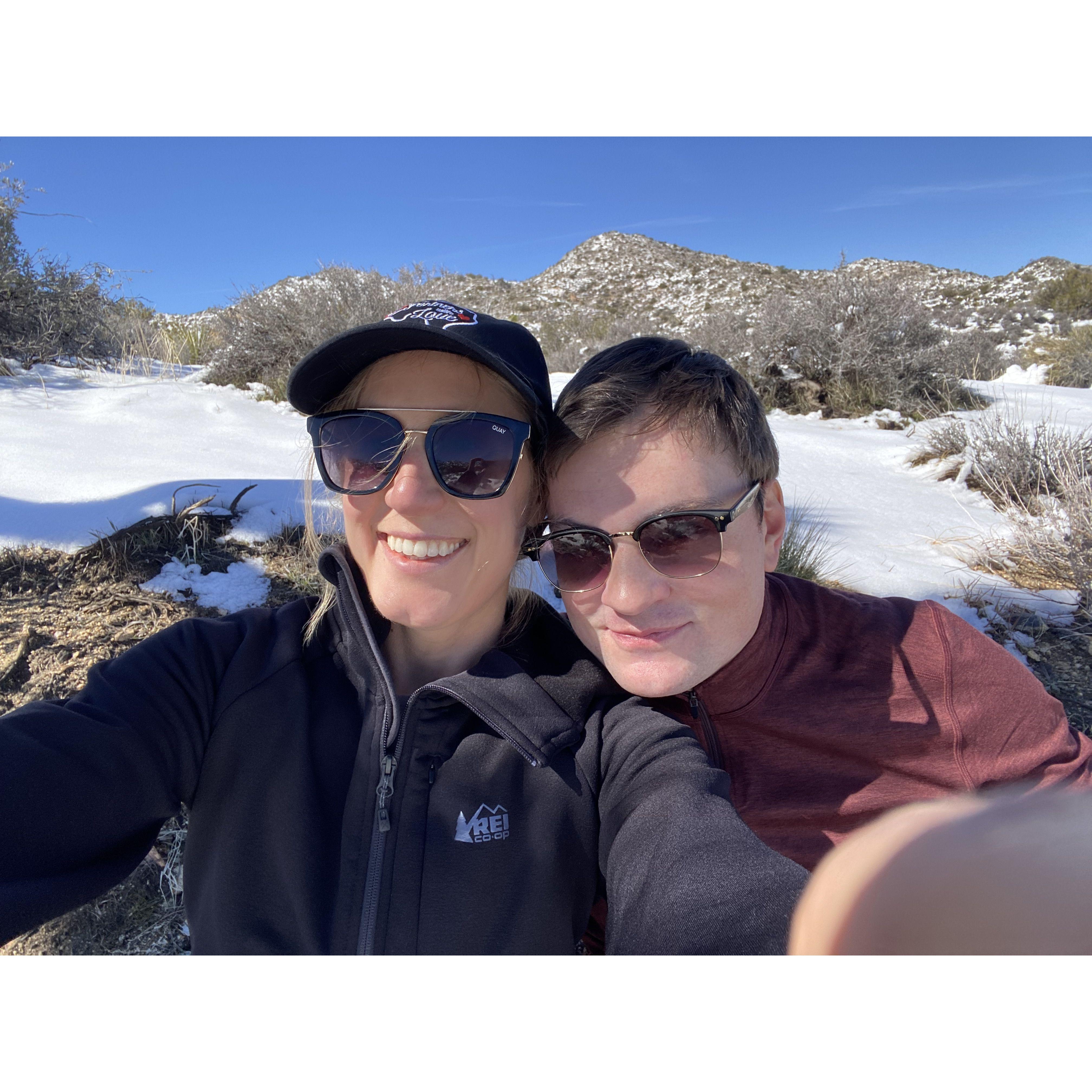 Our first big trip together to Joshua Tree National Park. Caught a rare desert snowstorm :)