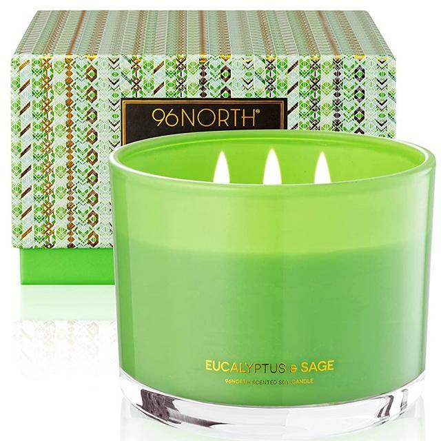 96NORTH Luxury Eucalyptus & Sage Soy Candle | Large 3 Wick Jar Candle | Up to 50 Hours Burning Time | 100% Natural Soy Wax | Relaxing Aromatherapy Aesthetic Candles | Housewarming Gift Men and Women