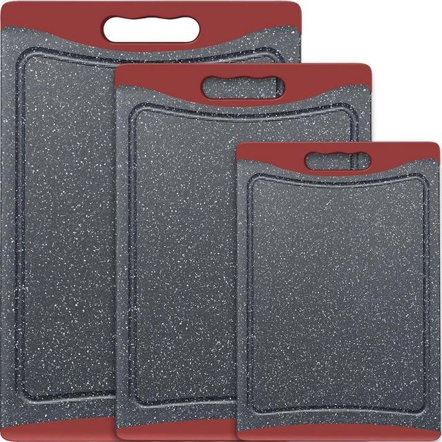 Extra Large Cutting Boards, Plastic Cutting Boards for Kitchen (Set of 3) Cutting Board Set Dishwasher Chopping Board with Juice Grooves Easy-Grip Handles, Red, Empune