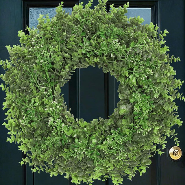 26IN Spring Summer Large Boxwoods Wreath for Front Door Artificial Boxwood Leaves Door Wreath with White Seeds Greenery Outdoor Indoor Window Porch Wall Home Door Decor All Season Wreaths (Green)
