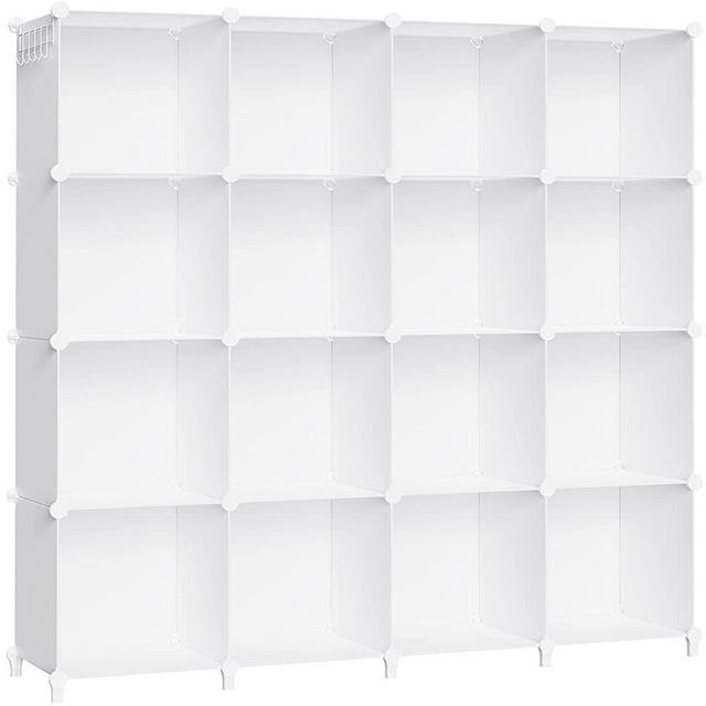 16-Cube Storage Shelf, Storage Bookcase Bookshelf with Metal Hammer, Storage Cubes Organizer Cabinet for Kids, Closet, Bedroom, Bathroom, (11.8x11.8x11.8 inch)
