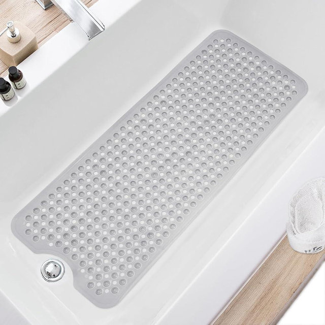 TEESHLY Upgrade Large Bath Mat - Non Slip Bathtub and Shower Mat - 40 x 16 Inch Long Bath Tub Floor Mats with Suction Cups, Drainage Holes, Machine Washable Bathmat for Bathroom, Clear Gray