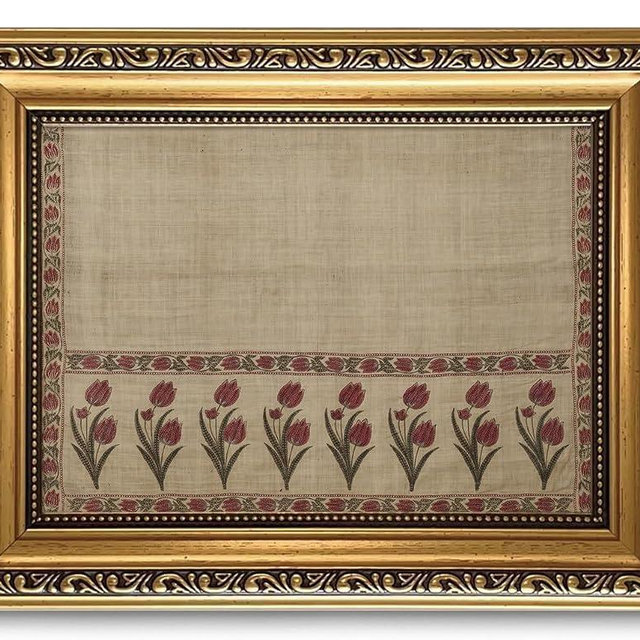 Gold Famed Wall Art Vintage Tulip Canvas Art Antique Embroidery Picture Red Floral Wall Decor Tapestry Prints Rustic Country Paintings Botanical Tapestry Prints For Living Room Bedroom 8x10in