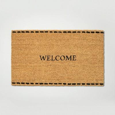 Stitch Border Welcome Coir Doormat Black/Tan - Hearth & Hand™ with Magnolia