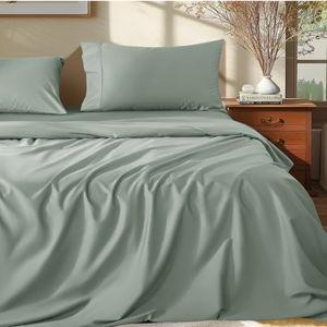 Shilucheng 100% Egyptian Cotton Queen Size Sheets Set - 1000 Thread Count，Luxury Cotton Bed Sheets，Breathable & Cooling Bedding and Pillow Cases, 16 Inch Deep Pocket - 4 Piece (Sea Glass, Queen)