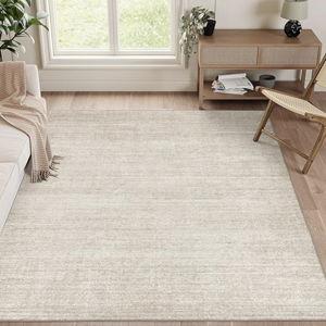 Valenrug Washable Rugs 5x7 - Stain Resistant 5x7 Area Rugs for Living Room, Non Slip Backing Printed Rugs for Bedroom, Folable Machine Washable Area Rug (5'x7', Beige)