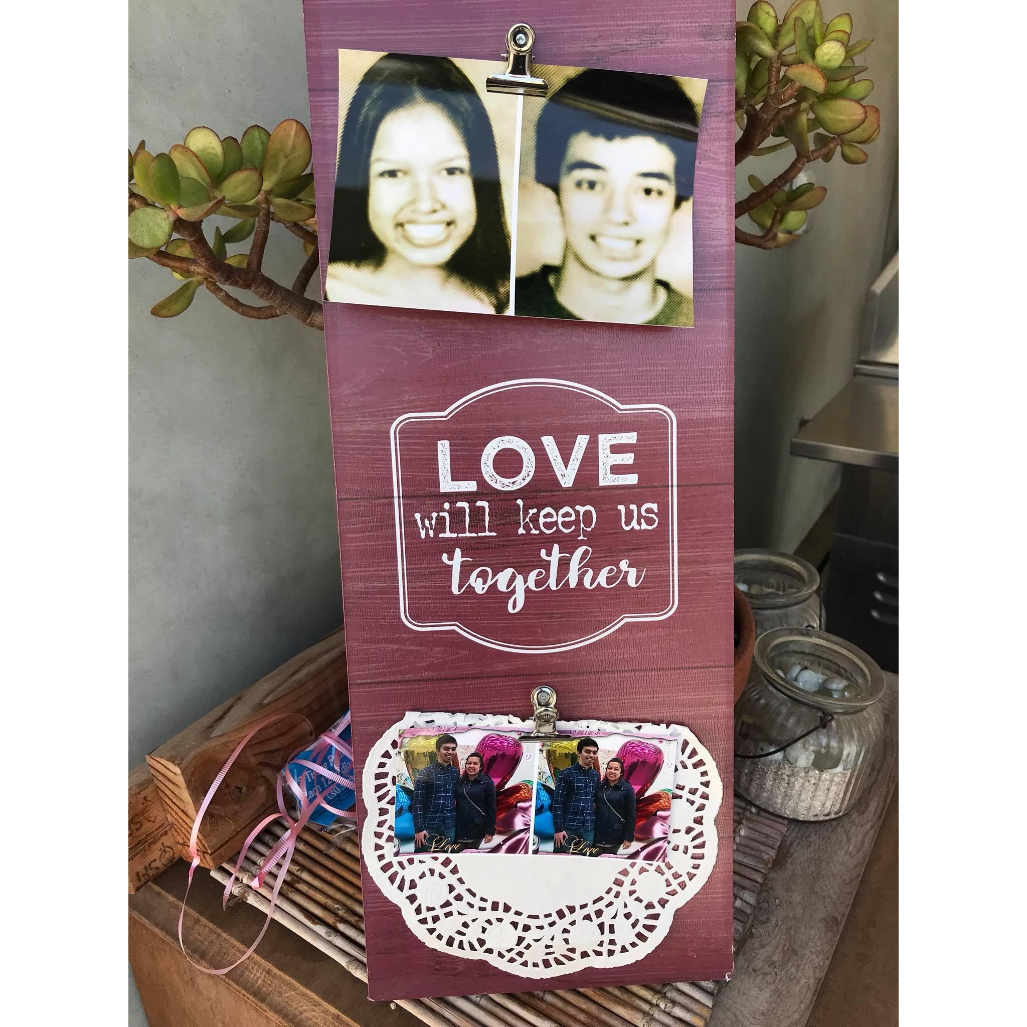 Yearbook photo display at our Couples Shower from high school (for the record we didn't know it was happening and we were both mortified to see them on display!)