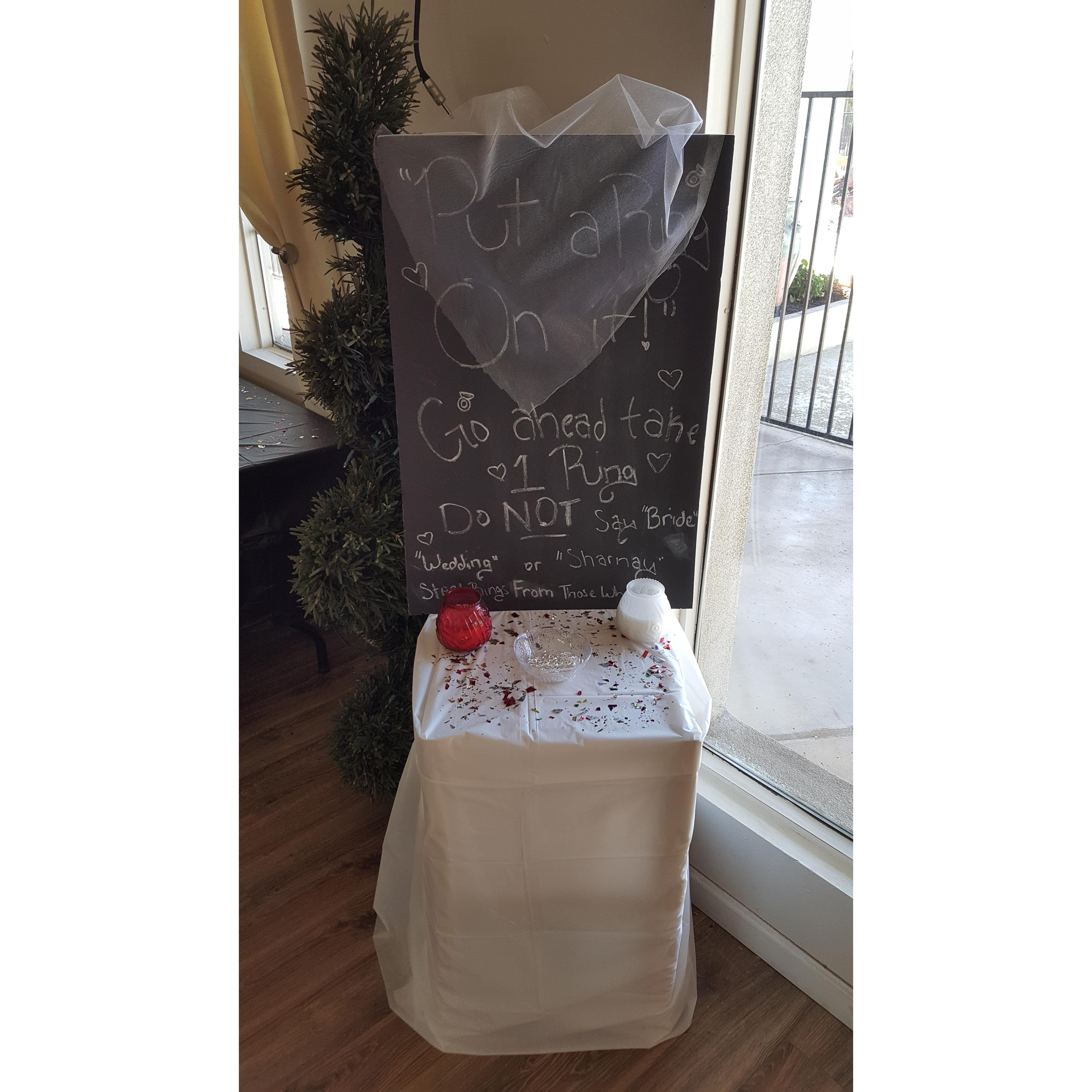 Bridal shower game. Put a ring on it! :)