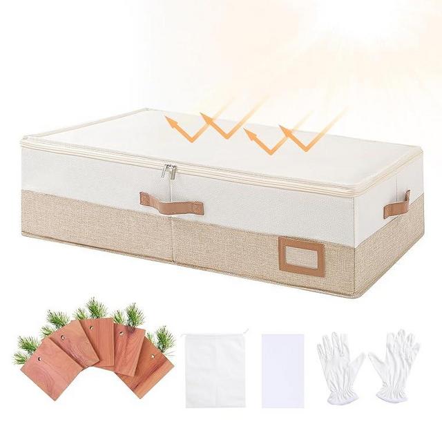 Coorganisers Wedding Dress Storage Box, Large Wedding Dress Preservation Box with 5 Cedar Wood Blocks, 30 Sheets of Acid-Free Tissue Paper, Microfiber Gloves, and Dust-Proof Bag-Beige&Linen Color