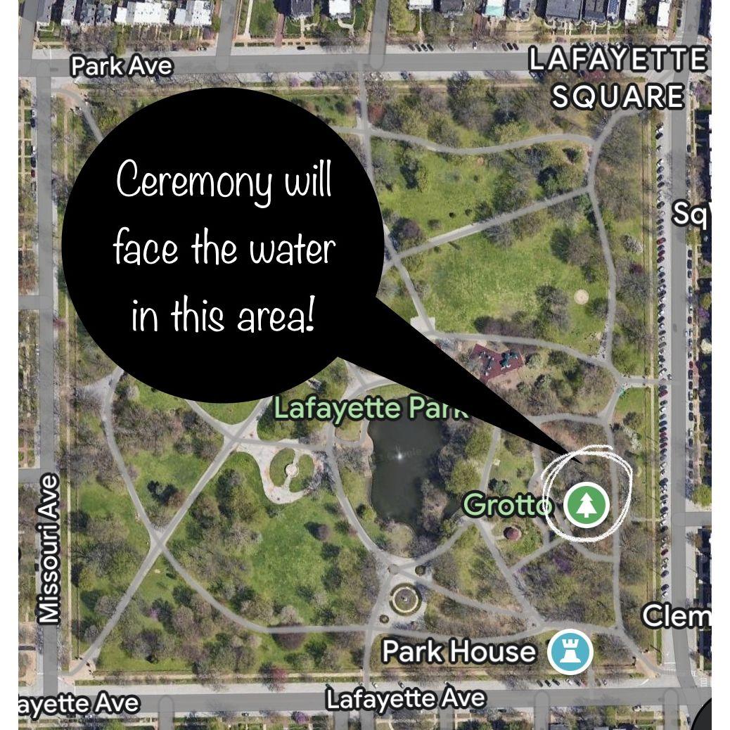 Here's a map of Lafayette Square Park displaying the walking paths and the location of the ceremony.