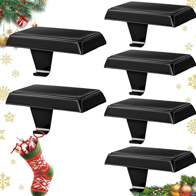 Btanadi Stocking Holders for Mantle Set of 6, Metal Christmas Stocking Holder, Weighted Stocking Hangers with Non-Slip Protective Pad, Mantle Garland Hanger for TV Stand | Staircase | Dresser