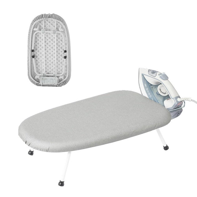Mini Ironing Board Tabletop Ironing Board Compact Foldable Iron Board Thick Steel Tube with Heat Resistant Covers, Iron Rest (Grey)