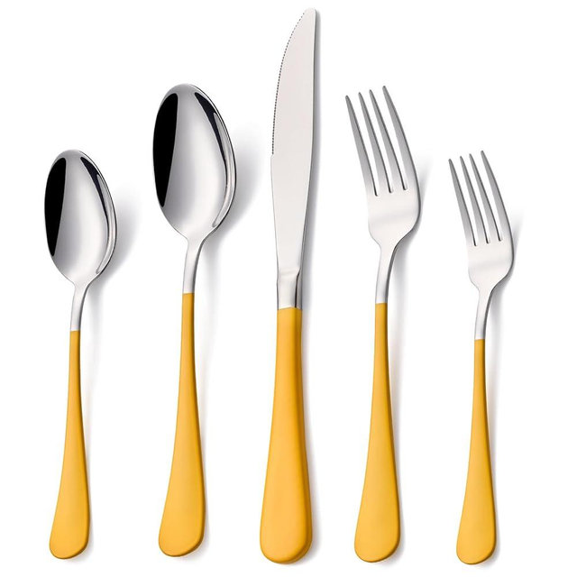 Lekoton 20 Piece Yellow 18/0 Flatware Utensil Set for 4, Include Dinner Knife,Dinner Forks,Dinner Spoons,Salad Forks,Teaspoons,Silverware Set for 4, Dishwasher Safe