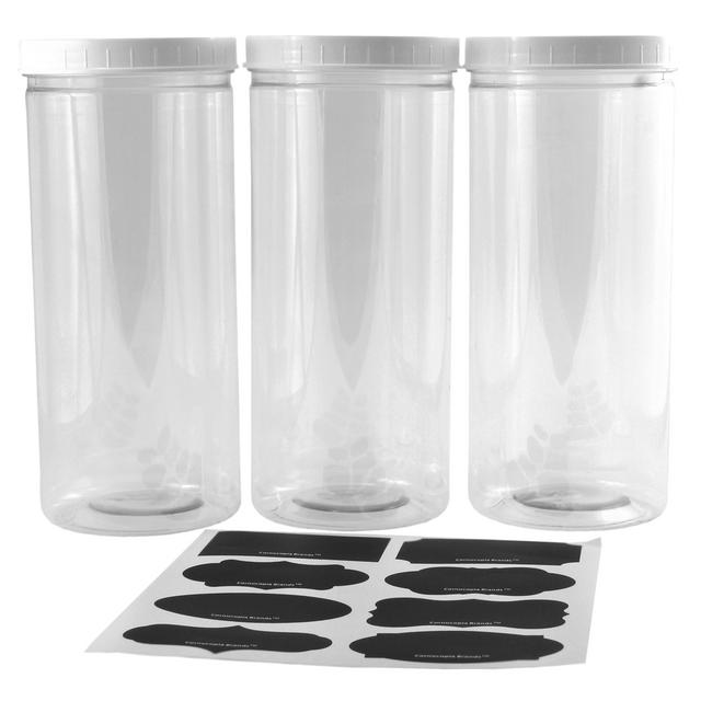 Three Tall Clear Plastic Canisters