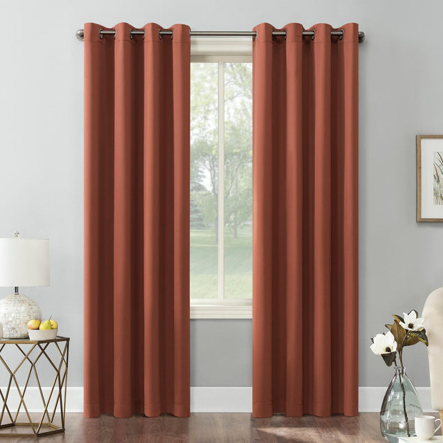 54"x95" Sun Zero Blackout Kenneth Energy Saving Grommet Curtain Panel Terracotta Red: Modern Thermal Insulated