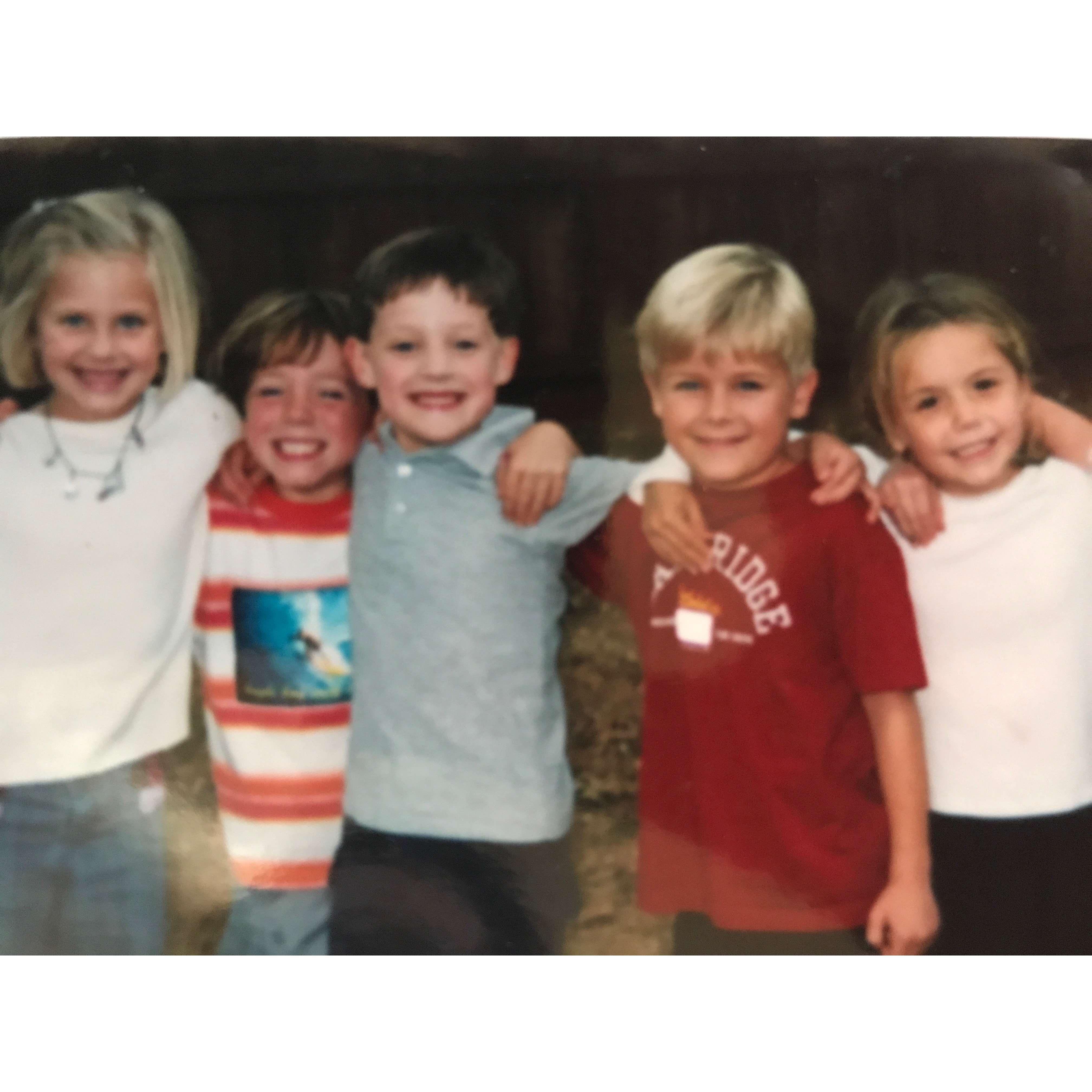 A sweet childhood photo of Harrison and Cassidy with their friends.