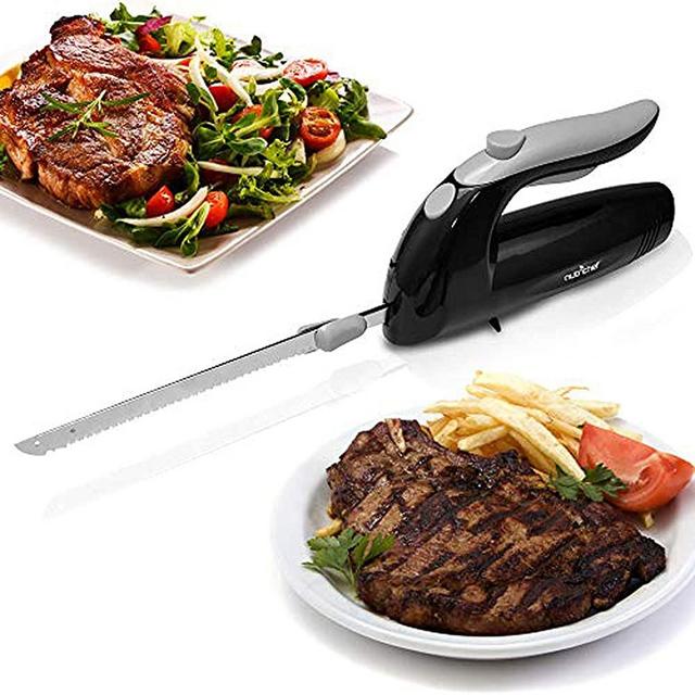 Upgraded Premium NutriChef Electric Knife - 8.9" Carving Knife, Serrated Blades, Lightweight, Ergonomic Design Easy Grip, Easy Blade Removal, Great For Thanksgiving, Meat & Cheese, Black - PKELKN8