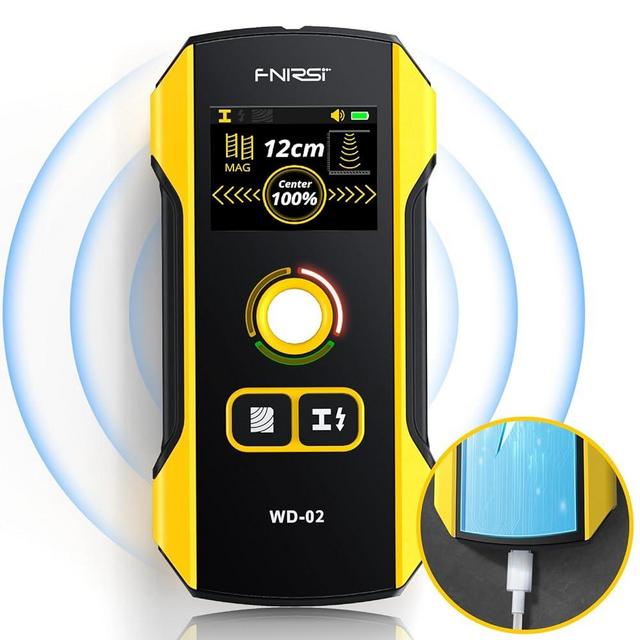 Stud Finder Wall Scanner - FNIRSI Upgraded WD-02 TFT Display Electronic Stud Detector with HPC Chip, Wall Scanner with Positioning Hole for Center and Edge of Wood AC Wire Metal Studs Joist Pipe