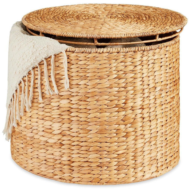 Best Choice Products Large Round Storage Ottoman W/Lid, Handwoven Water Hyacinth Footstool, Accent Stool, Side Table, Storage Container, Plant Stand For Living Room, Office, or Bedroom - Natural