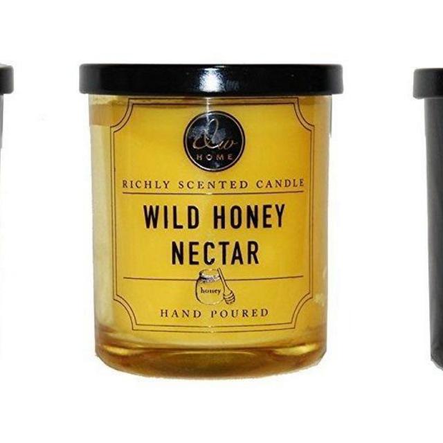 Dw Home Scented Candle Set - Warm Tobacco Pipe, Wild Honey Nectar and Sandalwood Myrrh - Single Wick 4 Ounces each.