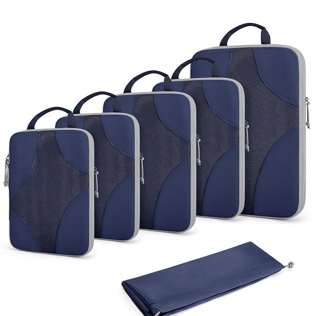 BAGSMART Compression Packing Cubes for Travel, Compressible Luggage Organizer for Cruise Ship, Lightweight Travel Essentials 6-Pack 1L+2M+2S+1Shoe Bag