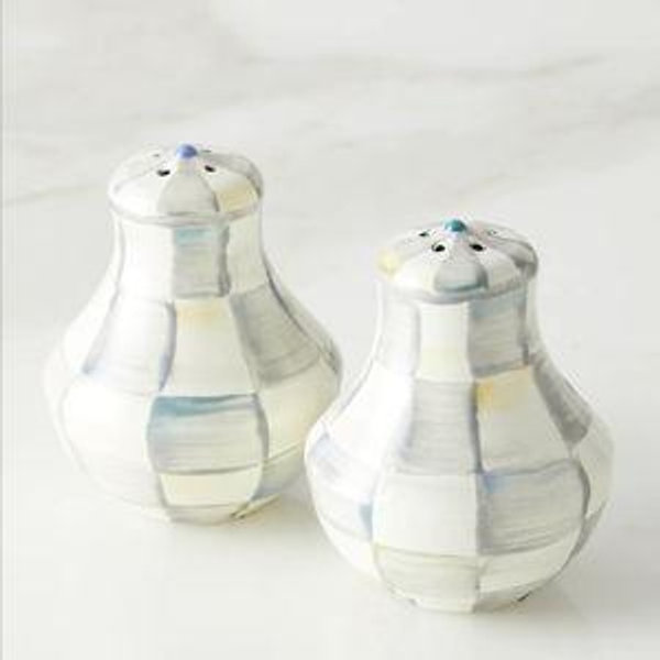 MacKenzie-Childs Sterling Check Enamel Salt Pepper Shakers