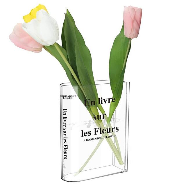 Book Vase for Flowers, Acrylic Clear Book Vase, Book Shape Vases for Tulips, Transparent Book Vase for Bedroom Table Decoration Living Room Office, Book Shape Flower Vase Minimalist