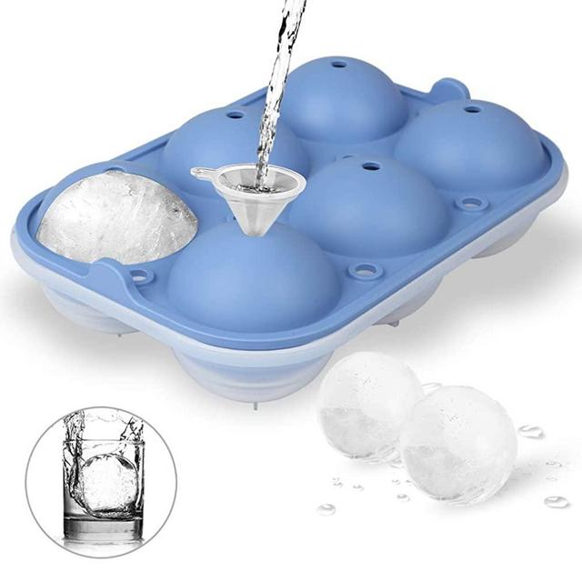 TINANA Ice Ball Maker, 2.5inch Reusable Ice Ball Form, Easy Release Round Silicone Ice Sphere Tray with Lids & Funnel for Whiskey, Cocktails, Bourbon