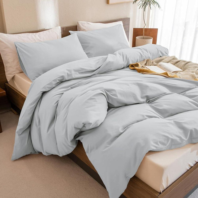 CozyTide King Size Comforter Set,100% Cotton Light Blue Bedding Comforter Set,3 Pieces (1 Solid Comforter and 2 Pillowcases) Soft Lightweight King Size Bedding Set for All Season