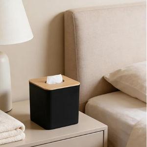 Square Tissue Box Holder with Bamboo Cover Plate