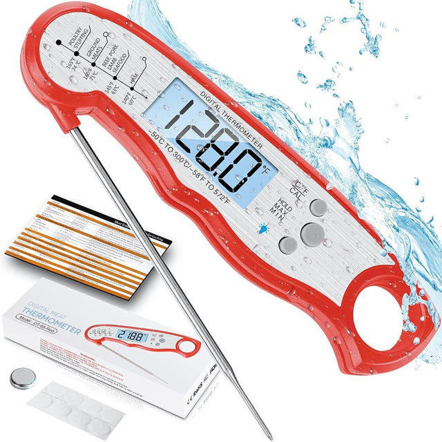 Instant Read Meat Thermometer for Grill and Cooking, Fast & Precise Digital Food Thermometer with Backlight, Magnet, Calibration, and Foldable Probe for Kitchen, Outdoor Grilling and BBQ!…