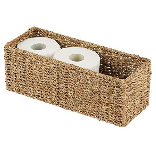 mDesign Natural Woven Seagrass Bathroom Storage Organizer Basket Bin; Use on Bathroom Vanity, Countertop, Toilet Tank - Stackable for Toilet Paper - Natural