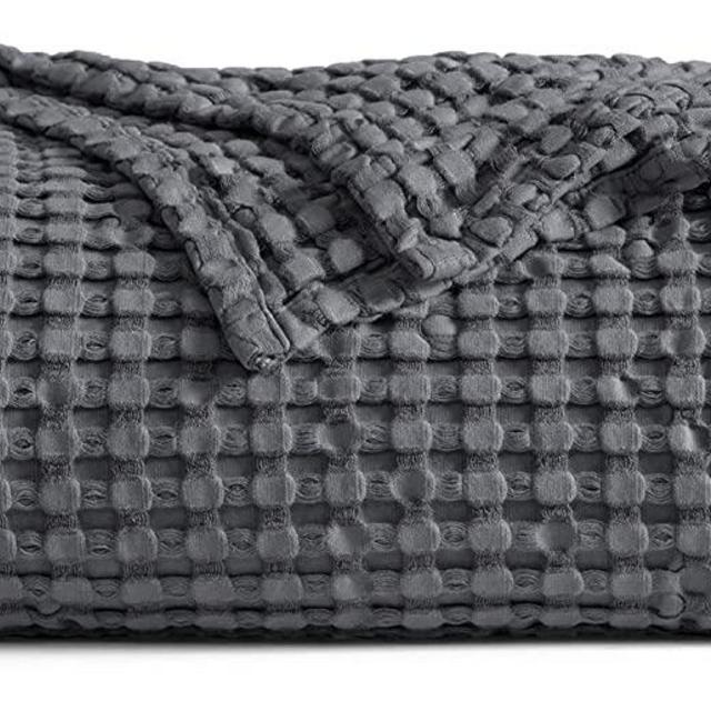 Bedsure Waffle Bamboo Blanket Cotton - Waffle Weave Blanket King Size, Soft Lightweight Bed Blanket for All Season(104x90 inches, Dark Grey)