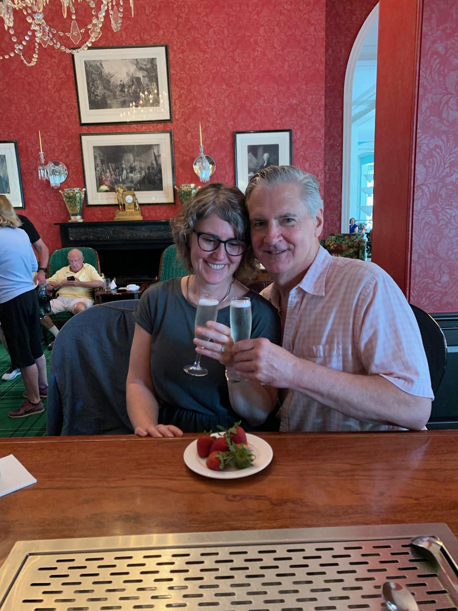 Toasting our engagement, May 30, 2022.