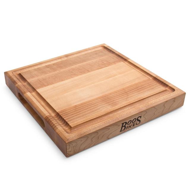 John Boos Maple Wood Cutting Board for Kitchen Prep, 12x12 Inch, 1.5 Inch Thick Edge Grain Reversible Square Charcuterie Boos Block with Juice Groove