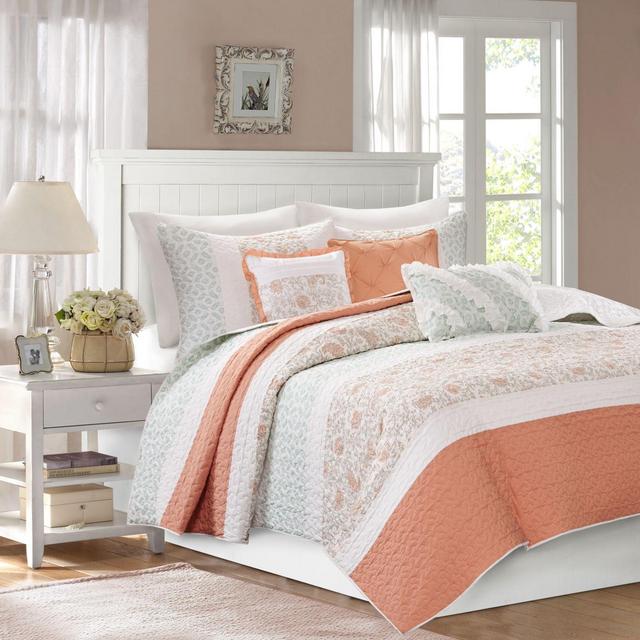 Madison Park Dawn 6-Piece Full/Queen Coverlet Set in Coral