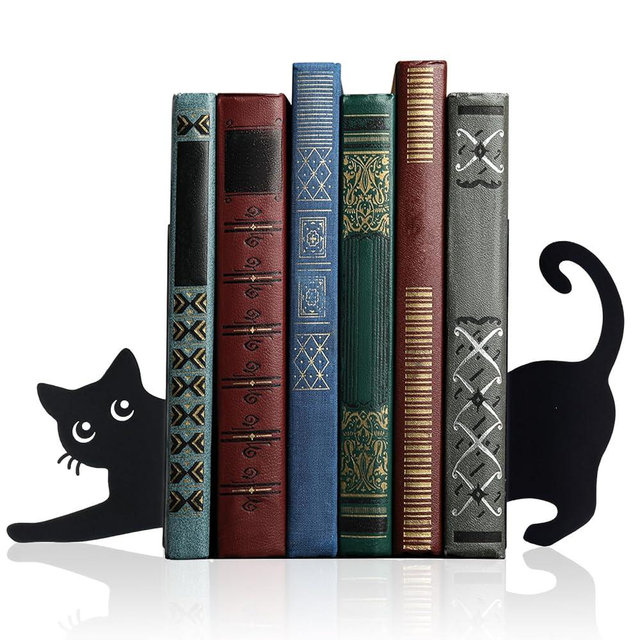 Geelin Stretching Black Cat Metal Bookends Set of 2 Styles Book Ends for Shelves Decorative Bookshelf Home Office Desk Bookshelf Decor Gift for Cat Lovers and Reading Enthusiasts
