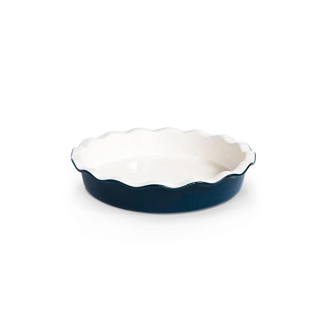 Kook Round Ceramic Pie Dish, Wave Edge, 10 Inch, 44 oz, Navy