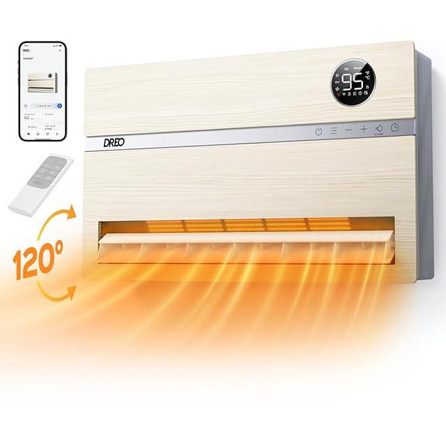 Dreo Smart Wall Heater, Electric Space Heater for Bedroom 1500W, Easy-Mount Heater for Indoor Use, Works with Alexa, 120° Vertical Oscillation, Adjustable Thermostat, Remote Control, 24H Timer, WH719S