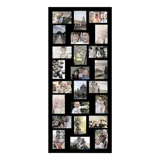 Adeco [PF9107] Decorative Black Wood Wall Hanging Picture Photo Frame, 24 Openings of 4x6 inches each