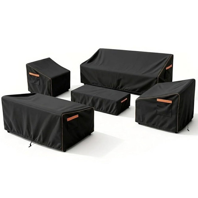 Patio Furniture Cover Set, 5-Piece Outdoor Furniture Cover Waterproof, 600D Heavy-Duty Lawn Patio Set Covers UV-Resistant Outdoor Protection for Sofa, Loveseat, Chairs & Coffee Table, All-Season,Black