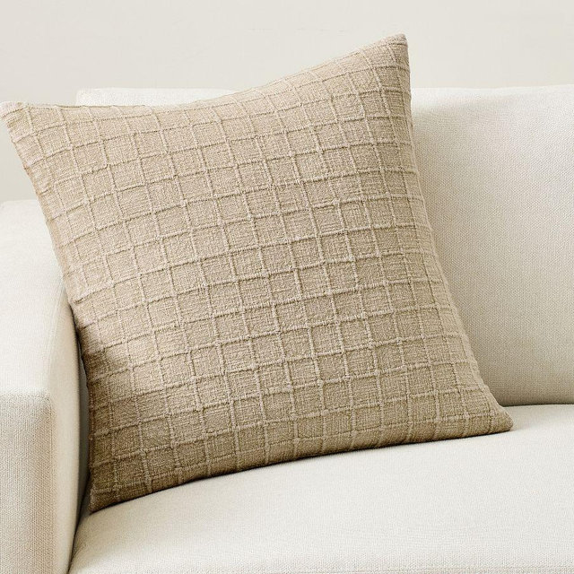Palmer Windowpane Pillow Cover, Flax, 22"