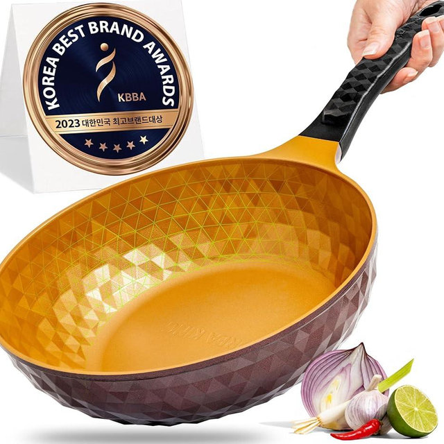 Diamond X Premium Extreme Non Stick 11" Frying Wok Pan Hybrid with Spatula, Oil-Free, PFOA-Free Cooking with Titanium-Coated 8-Layered Korean Engineered Flat Bottom Stir Fry Skillet, Rapid Heating