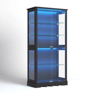 Glass Display Cabinet, 5-tier Display Cabinet With Lock, Bookcase with 3 Color Led Lights - Black