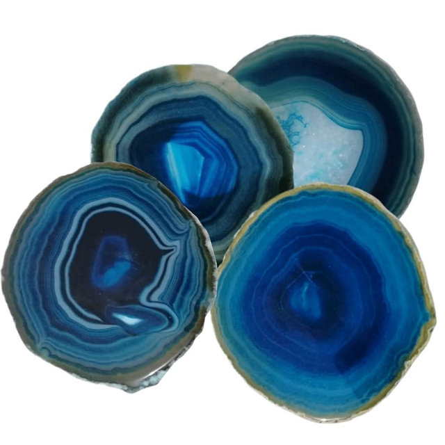 Crystal Coasters Set of 4 Agate Coaster Teal Irregular Dyed 4-5" for Drinks Coffee Wine Bar Glasses with Rubber Bumpers
